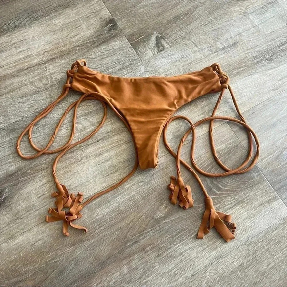 Kaohs Gypsy Bikini Bottom Small Tassel Bronze Seamless Skimpy Lace Up USA Womens - Picture 2 of 7